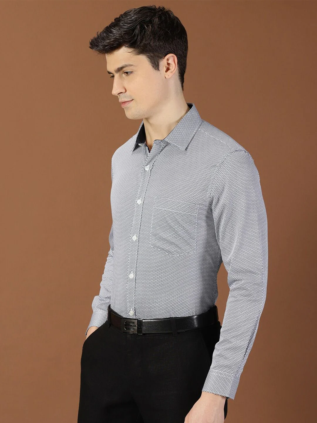 Thomas Scott Classic Slim Fit Micro Ditsy Printed Cotton Formal Shirt - Image 3
