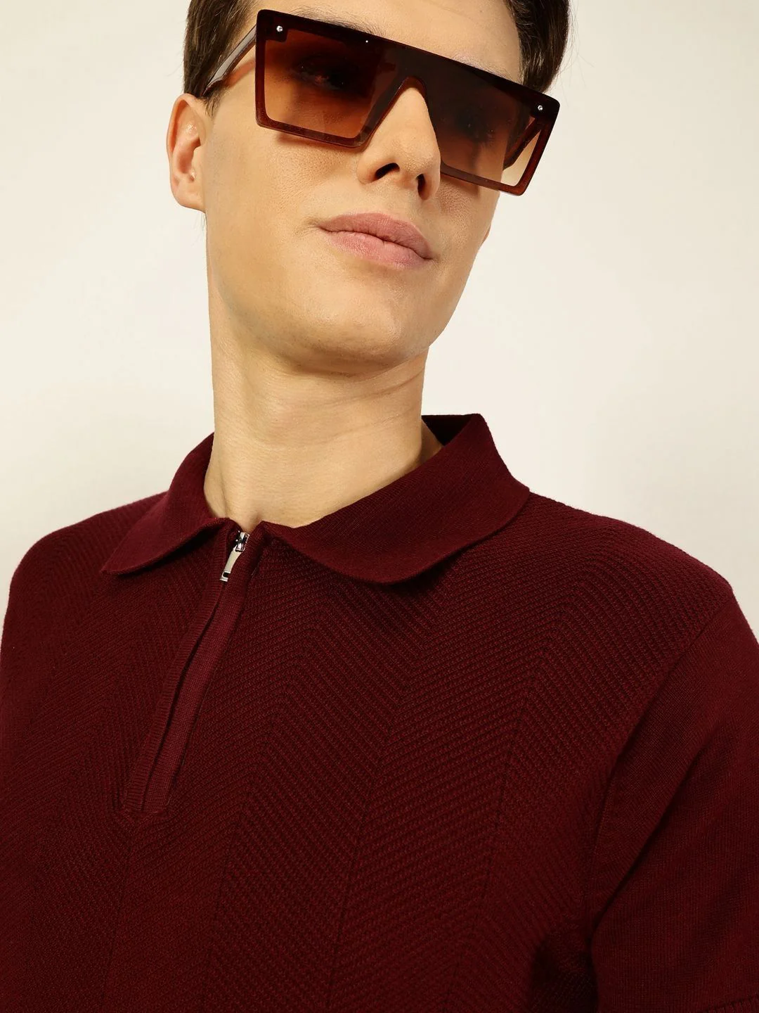 Thomas Scott Polo Collar Self Design Textured Pure Cotton T-Shirt - Image 2