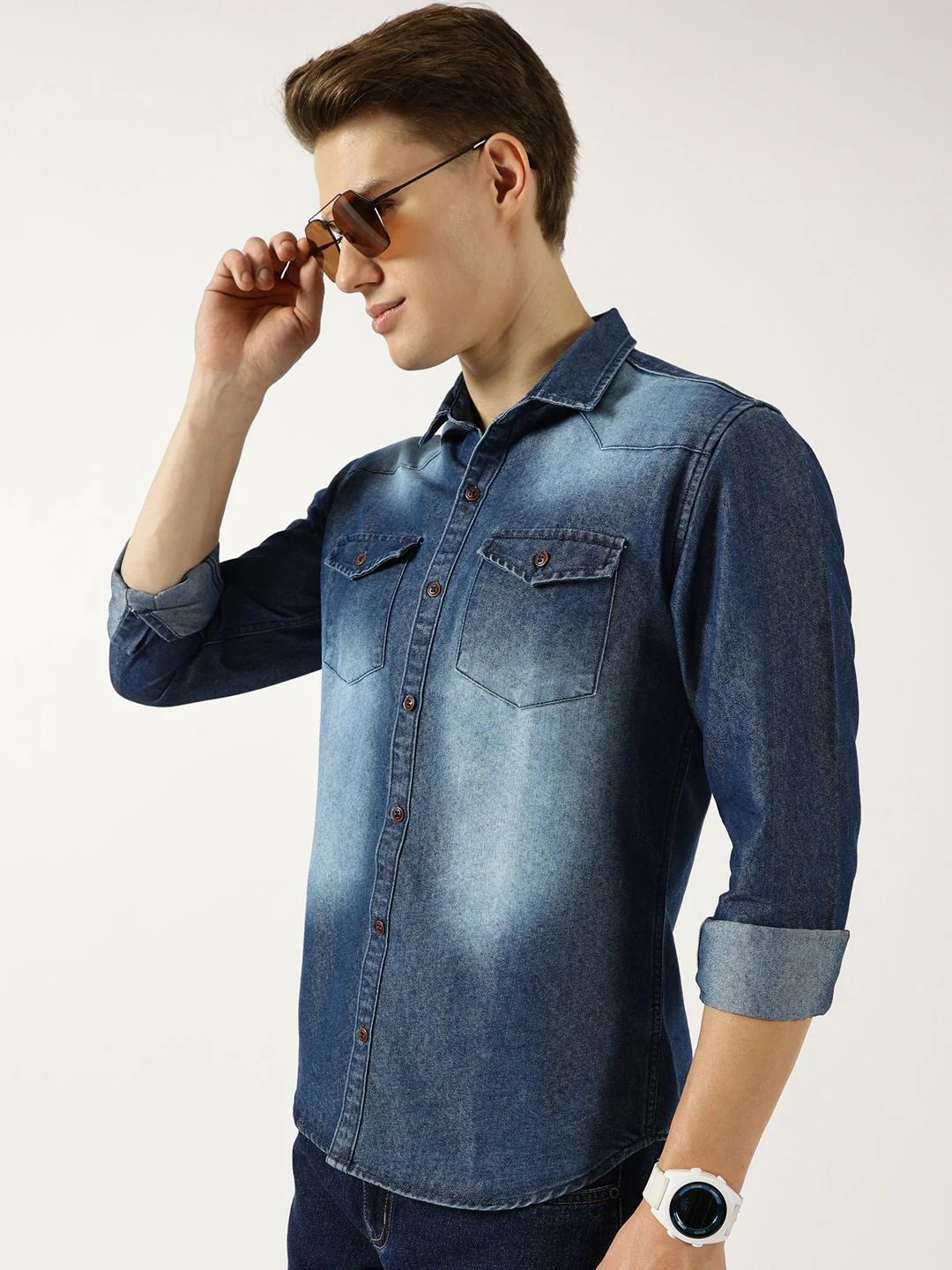 Thomas Scott Men Classic Spread Collar Faded Cotton Slim Fit Casual Shirt - Image 3