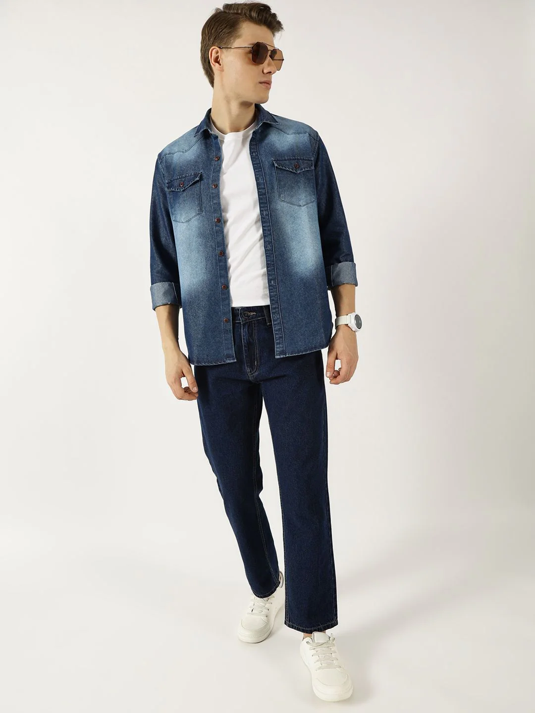 Thomas Scott Men Classic Spread Collar Faded Cotton Slim Fit Casual Shirt - Image 4