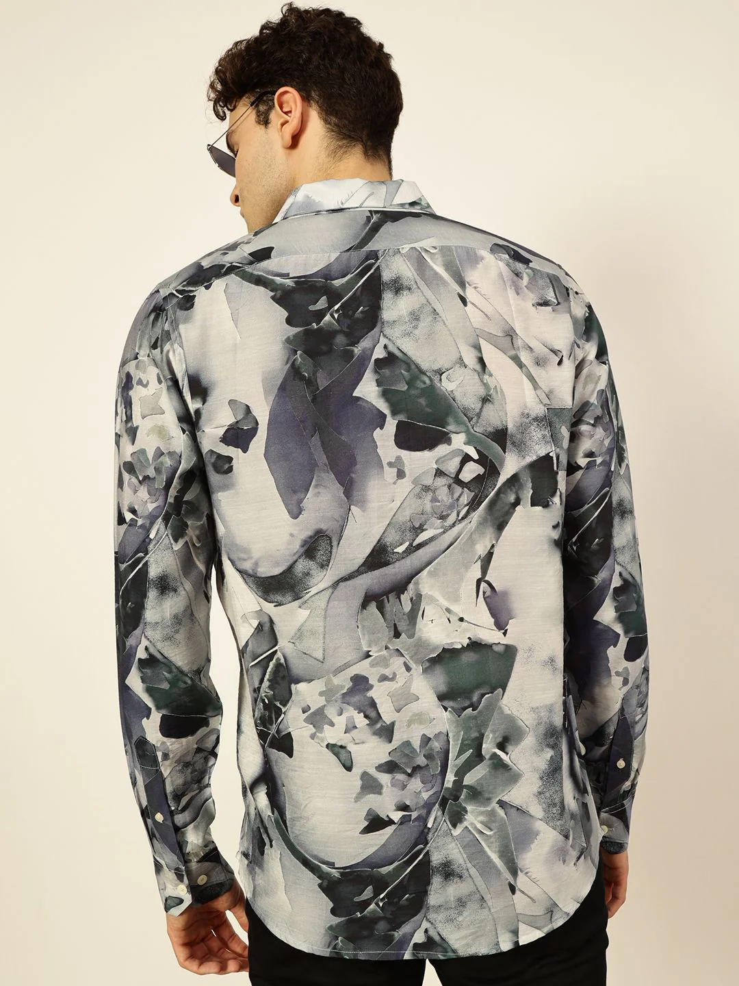 Thomas Scott Men Premium Spread Collar Abstract Printed Cotton Slim Fit Casual Shirt - Image 4
