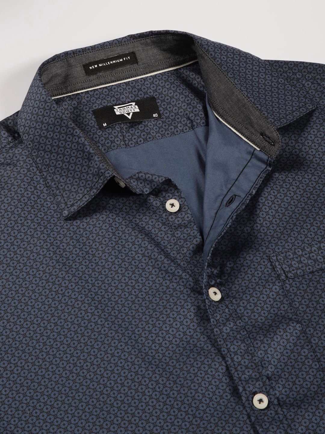 Thomas Scott Men Premium Spread Collar Micro Ditsy Printed Cotton Casual Shirt - Image 3