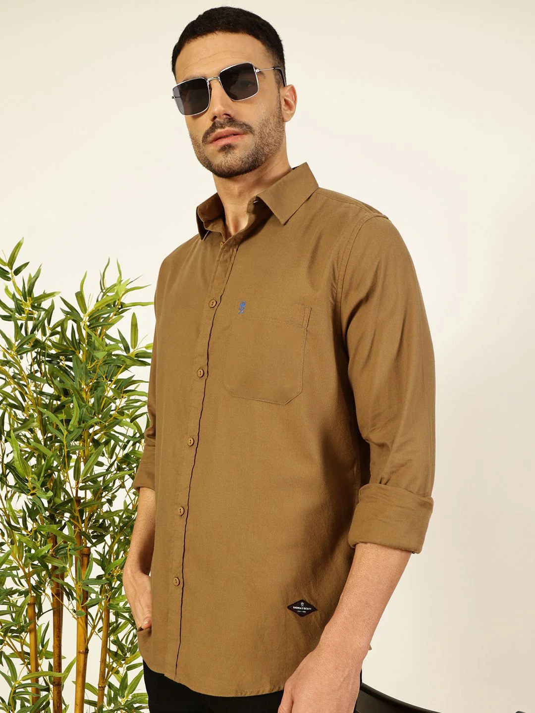 Thomas Scott Men Premium Spread Collar Solid Pure Cotton Slim Fit Casual Shirt - Image 3