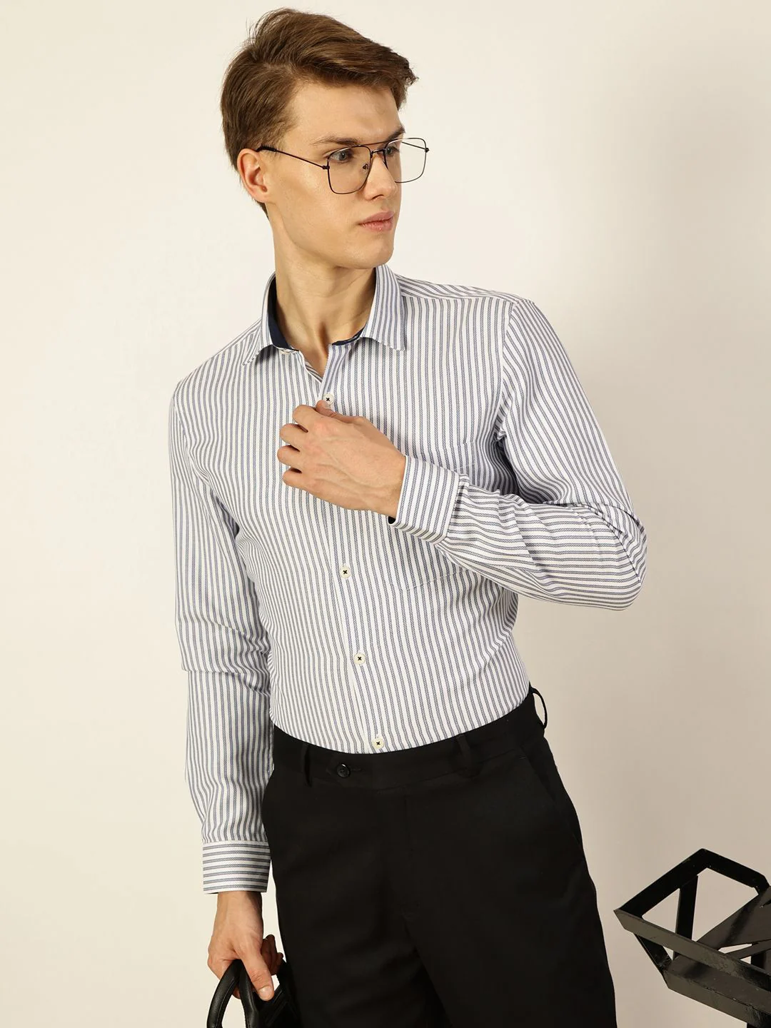 Thomas Scott Men Smart Cutaway Collar Pinstripes Striped Cotton Formal Shirt - Image 6