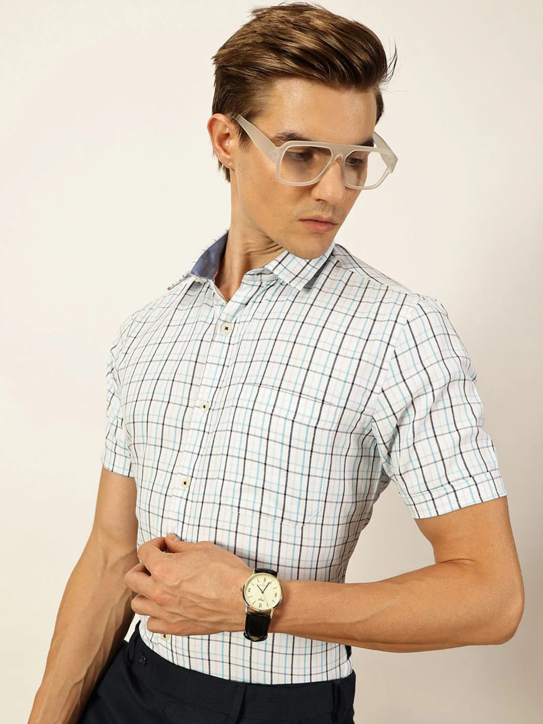 Thomas Scott Men Smart Cutaway Collar Tartan Checked Cotton Formal Shirt - Image 3