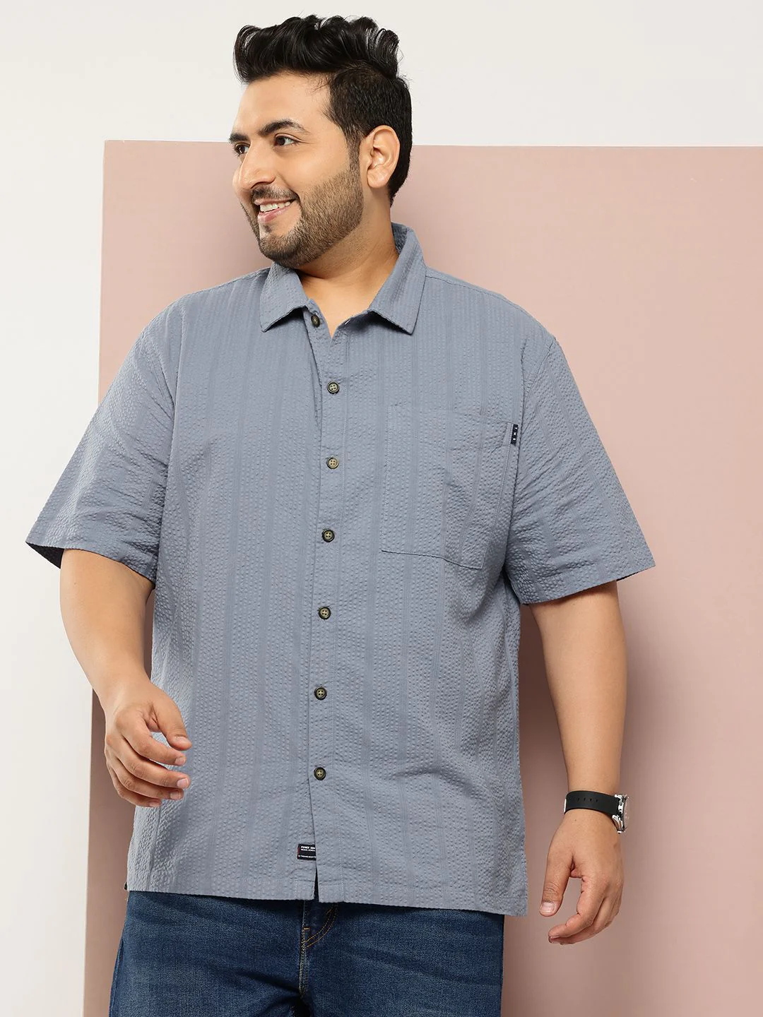 Thomas Scott Men's Plus Size Seersucker Cotton Casual Shirt