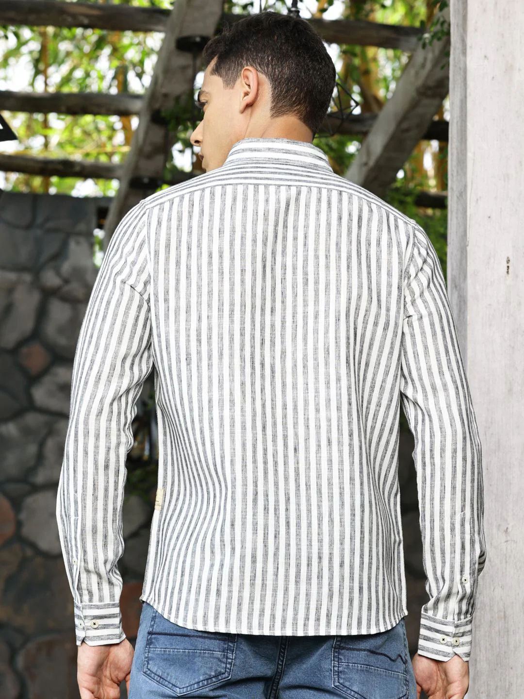 Thomas Scott Premium Linen Slim Fit Striped Spread Collar Casual Shirt - Image 4