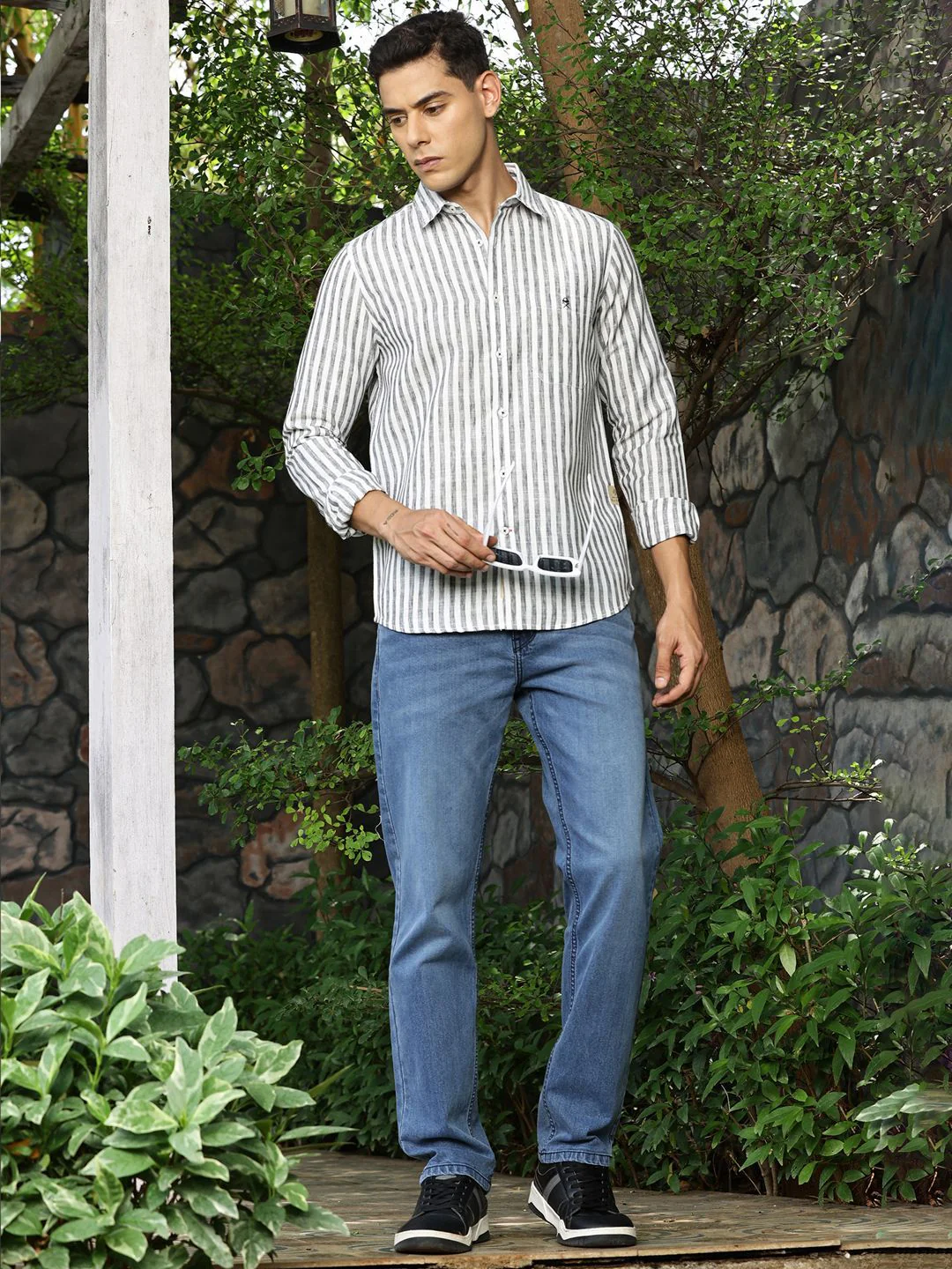 Thomas Scott Premium Linen Slim Fit Striped Spread Collar Casual Shirt - Image 6