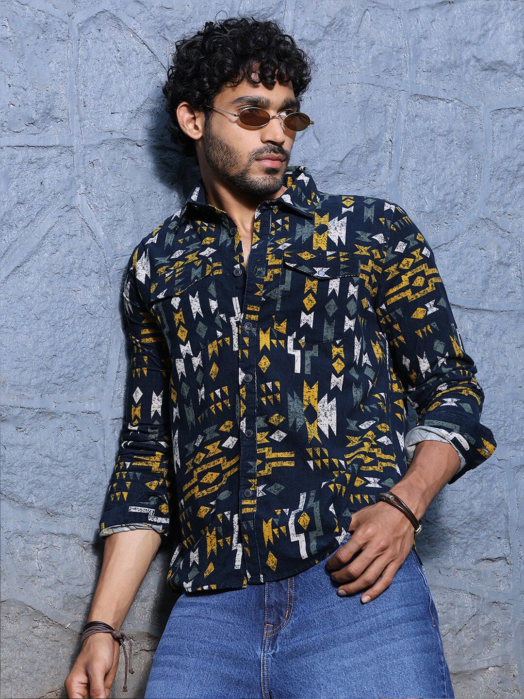 Thomas Scott Premium Slim Fit Geometric Printed Pure Cotton Corduroy Casual Shirt - Image 6