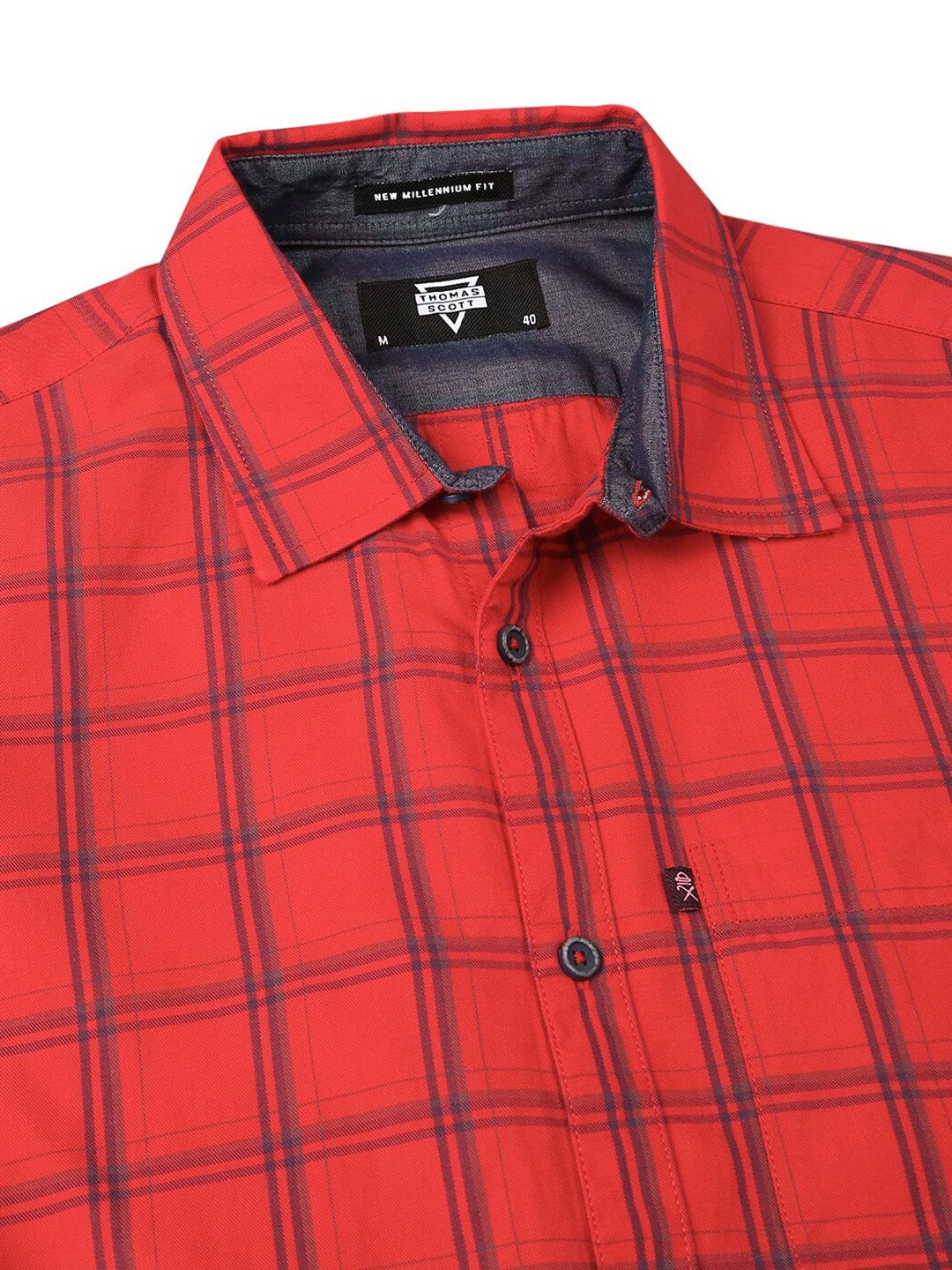 Thomas Scott Slim Fit Checked Spread Collar Long Sleeves Cotton Casual Shirt - Image 6