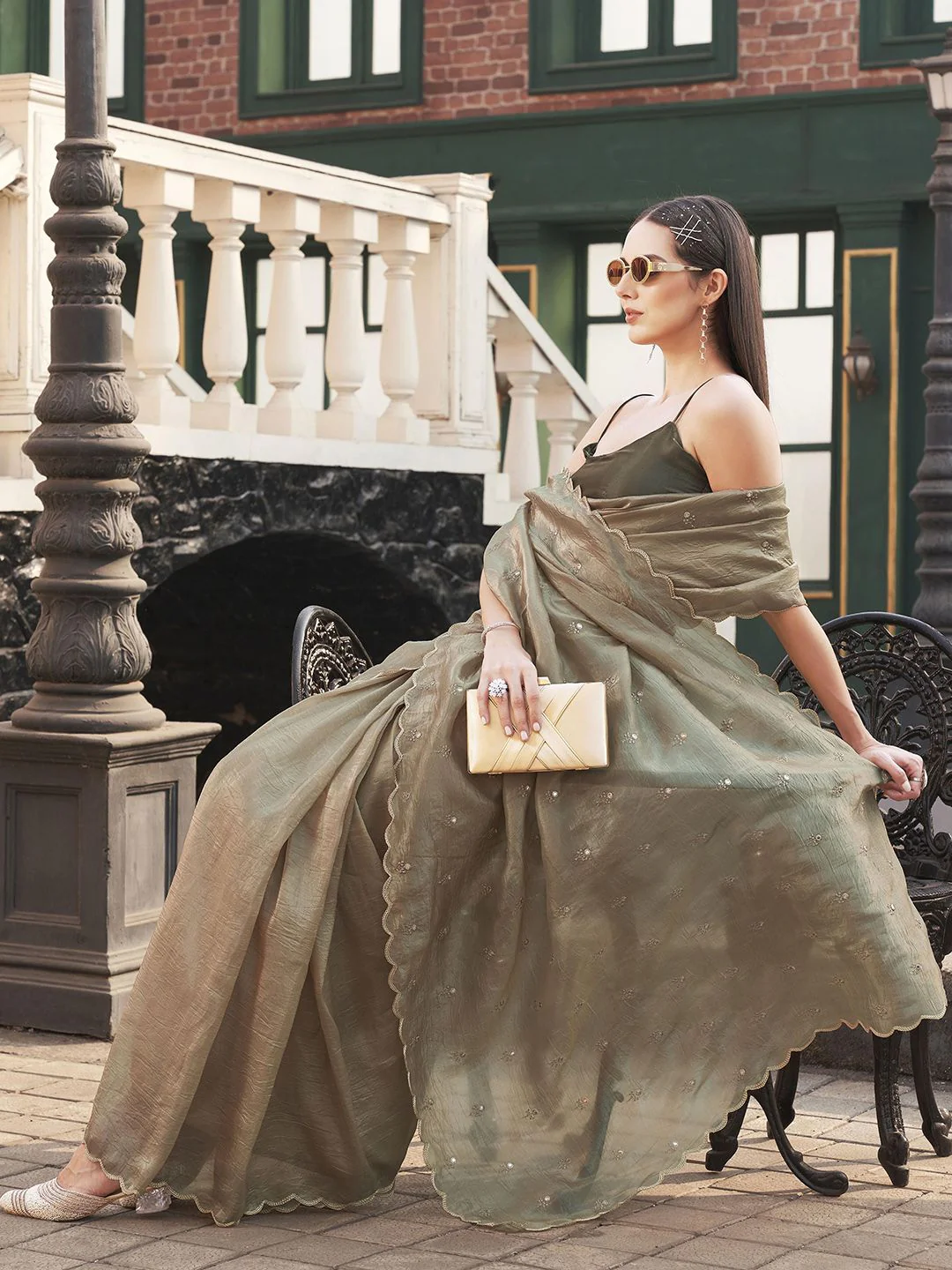 Tikhi Imli Embellished Mirror Work Saree - Image 5