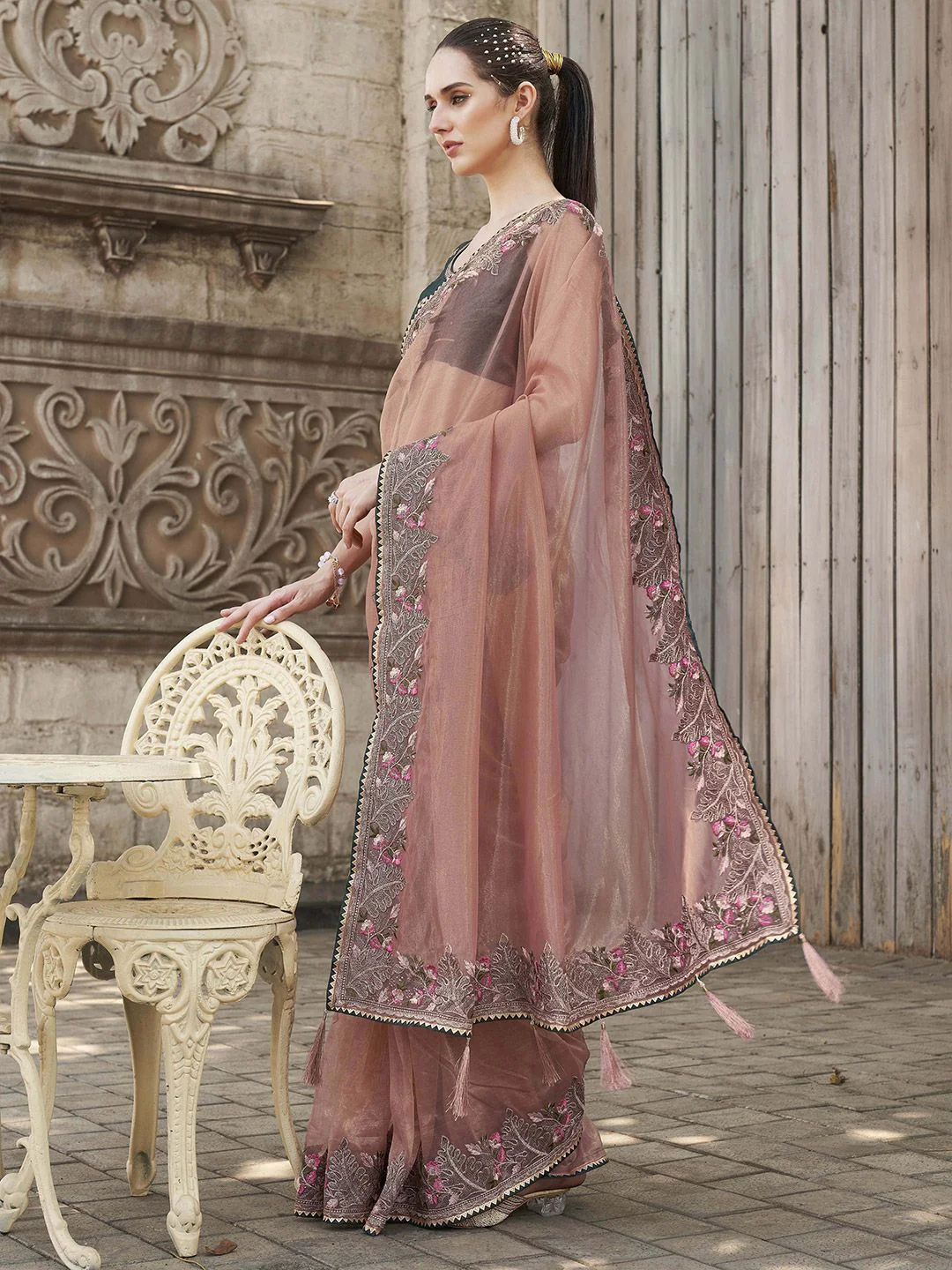 Tikhi Imli Embroidered Net Saree - Image 2