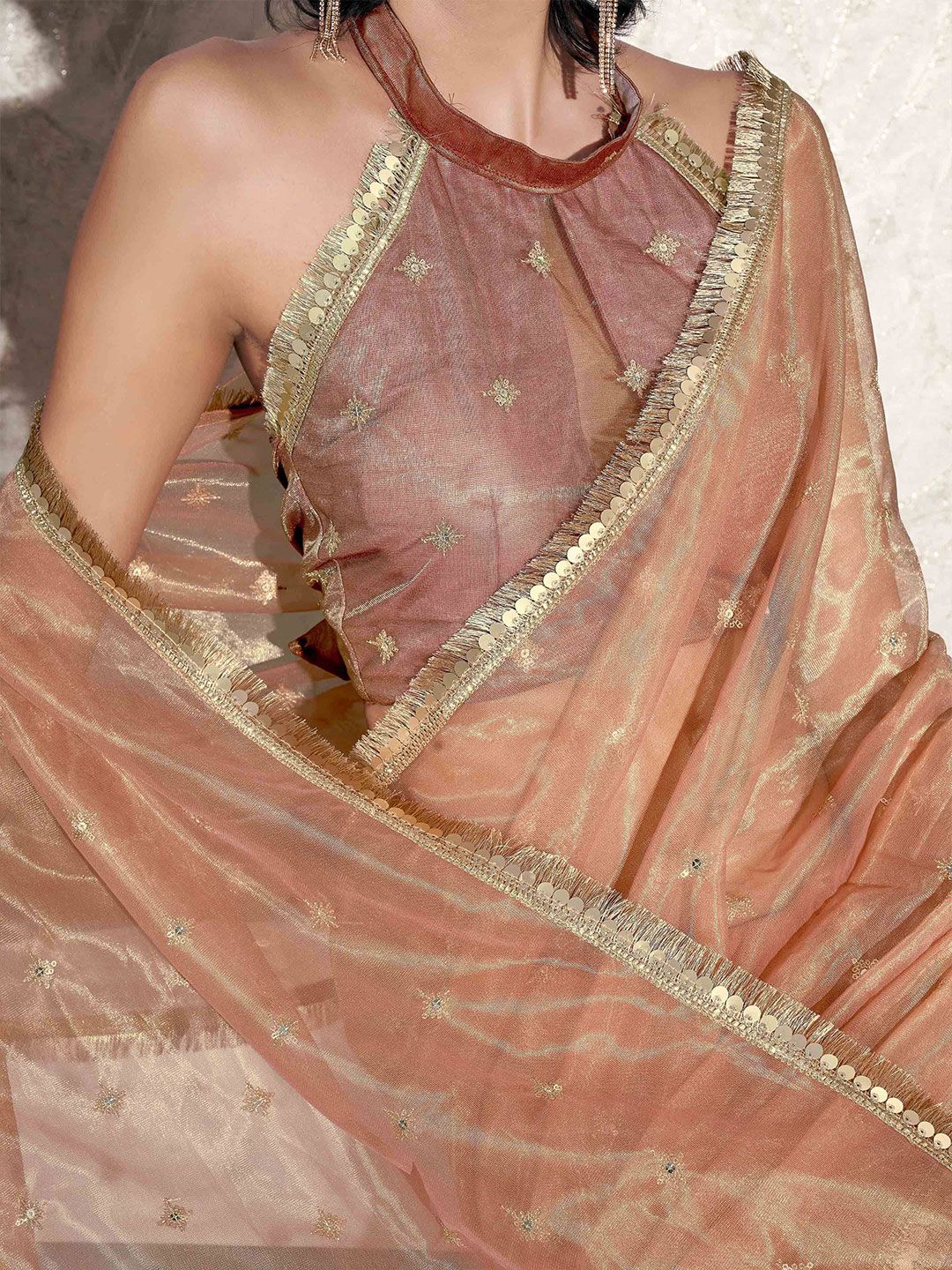 Tikhi Imli Ethnic Motifs Sequinned Net Saree - Image 6