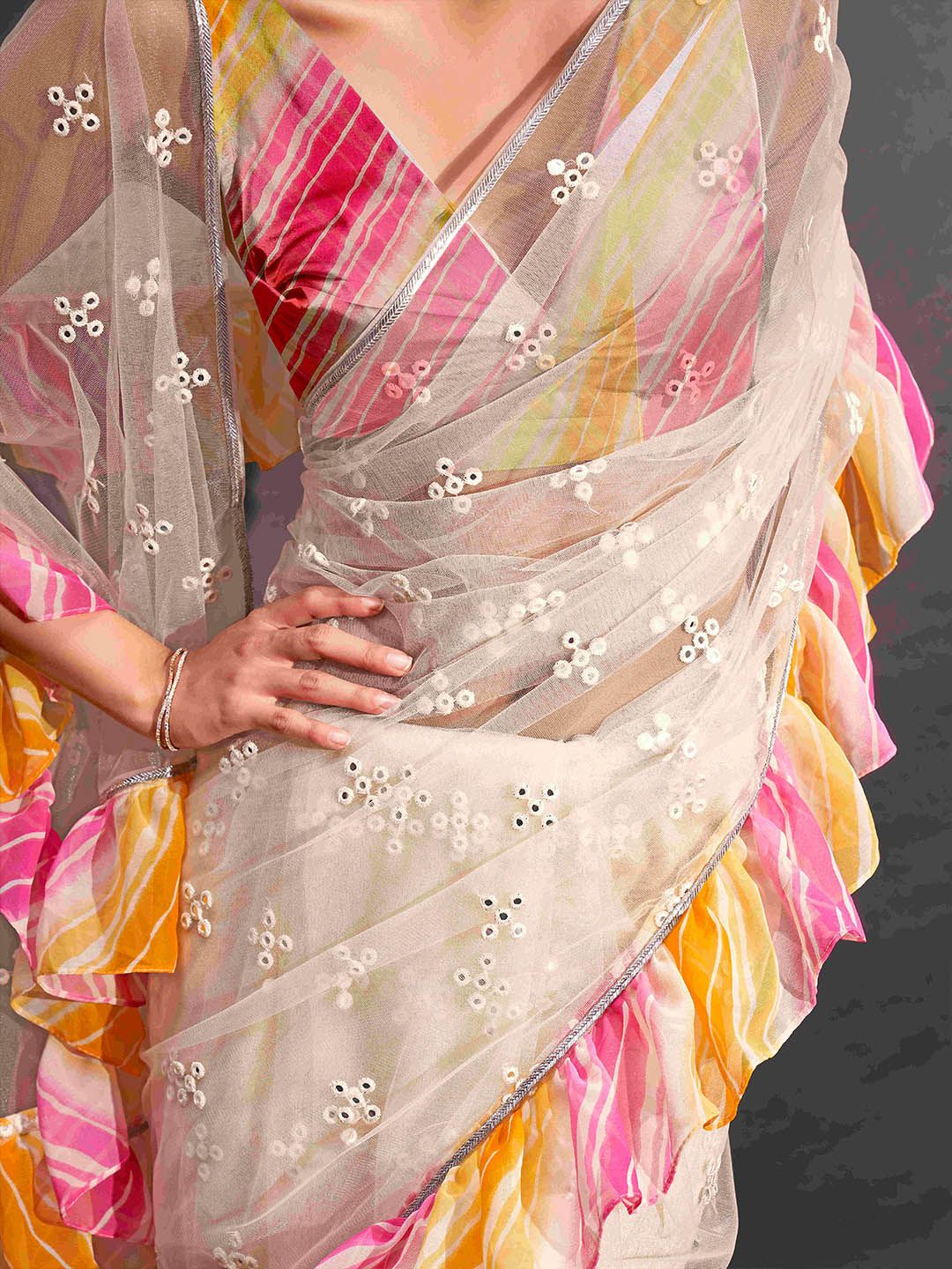 Tikhi Imli Mirror Work Net Saree - Image 6