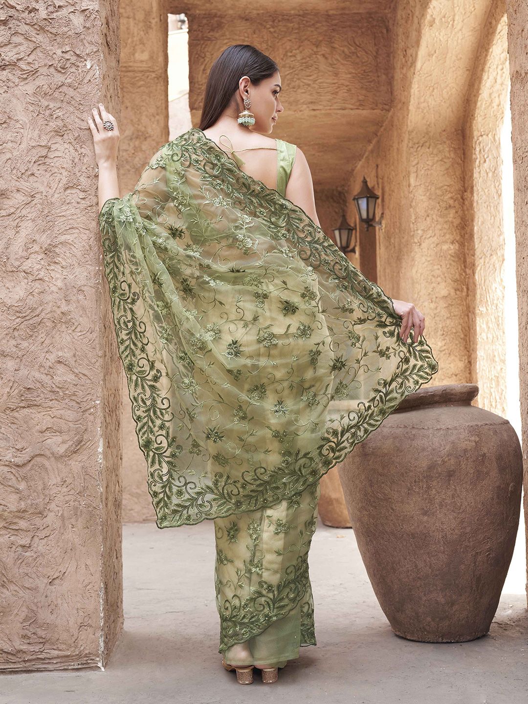 Tikhi Imli Net Embellished Embroidered Beads and Stones Saree - Image 3