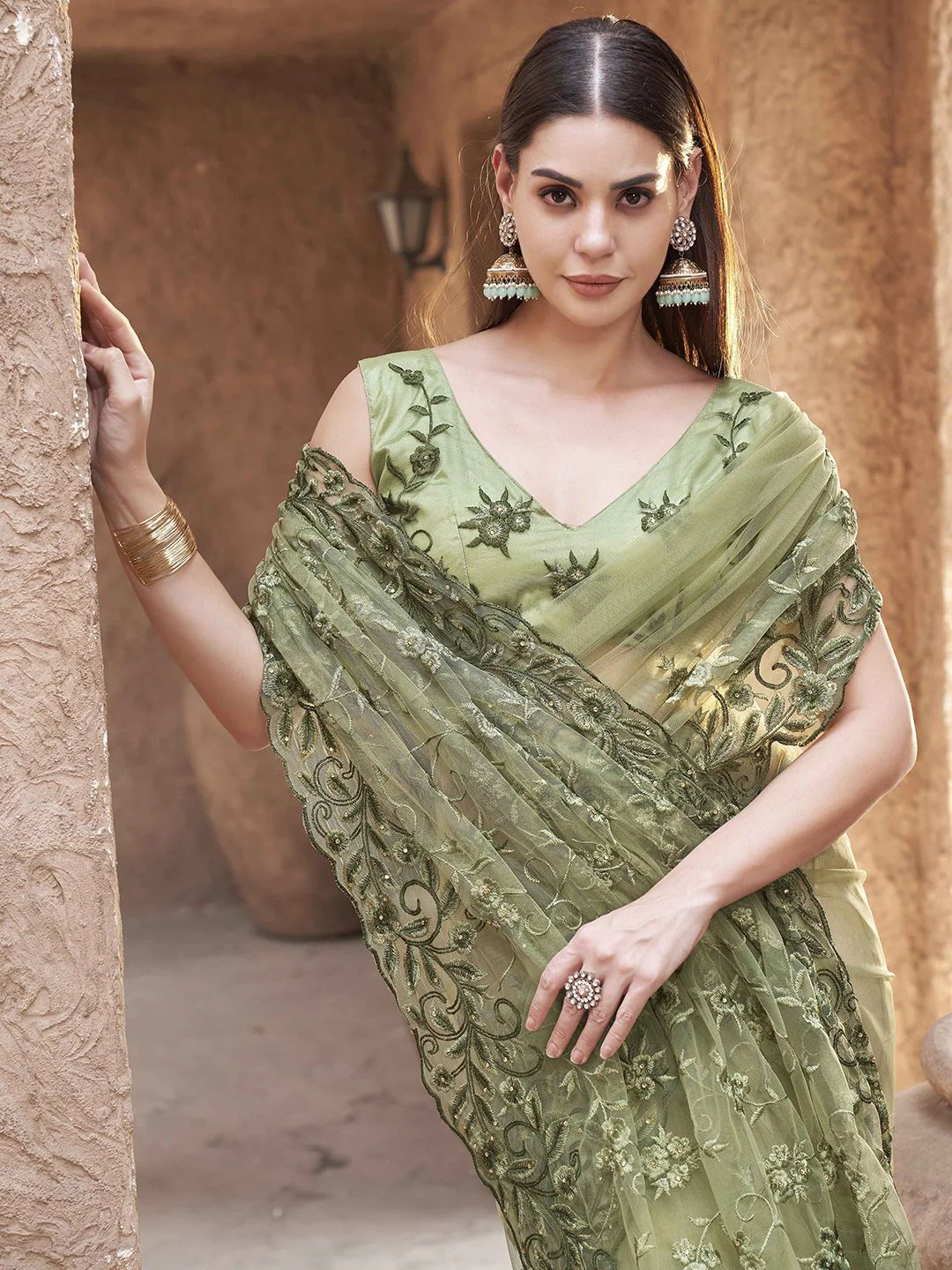 Tikhi Imli Net Embellished Embroidered Beads and Stones Saree - Image 4