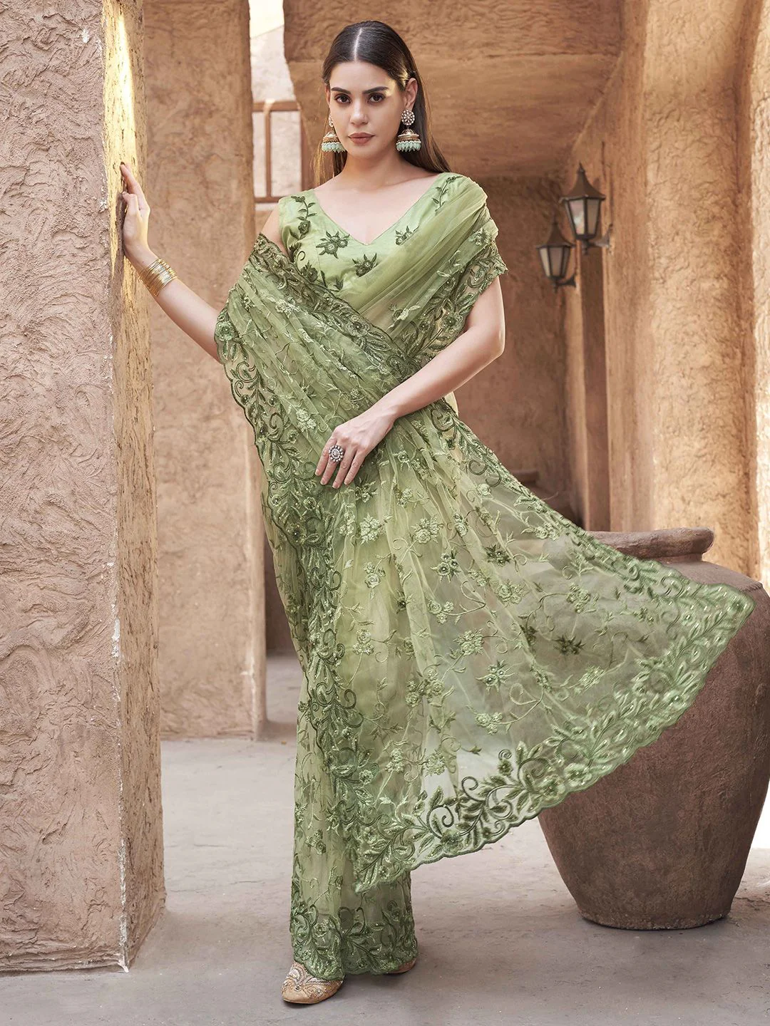 Tikhi Imli Net Embellished Embroidered Beads and Stones Saree - Image 5