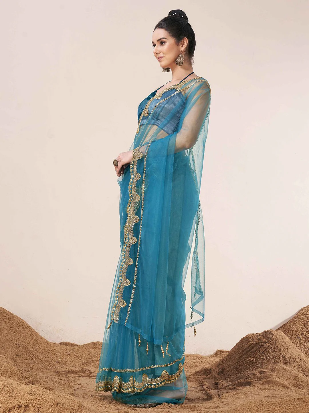 Tikhi Imli Sequinned Net Saree - Image 2