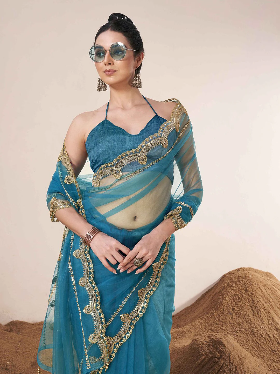 Tikhi Imli Sequinned Net Saree - Image 4