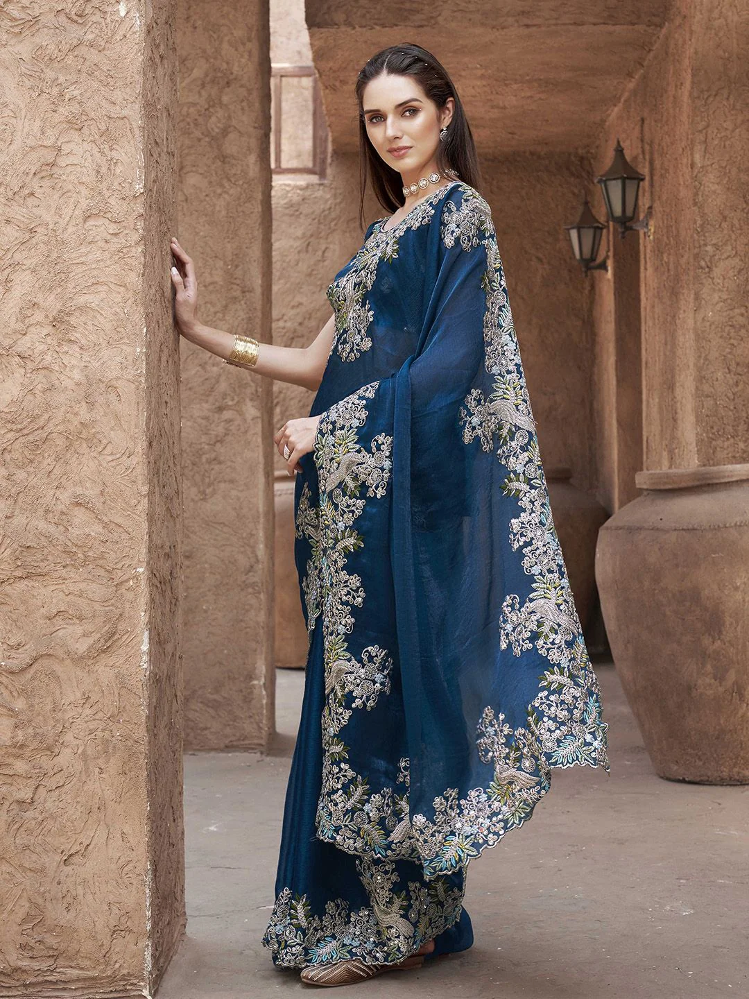 Tikhi Imli Sequinned Poly Chiffon Saree - Image 2