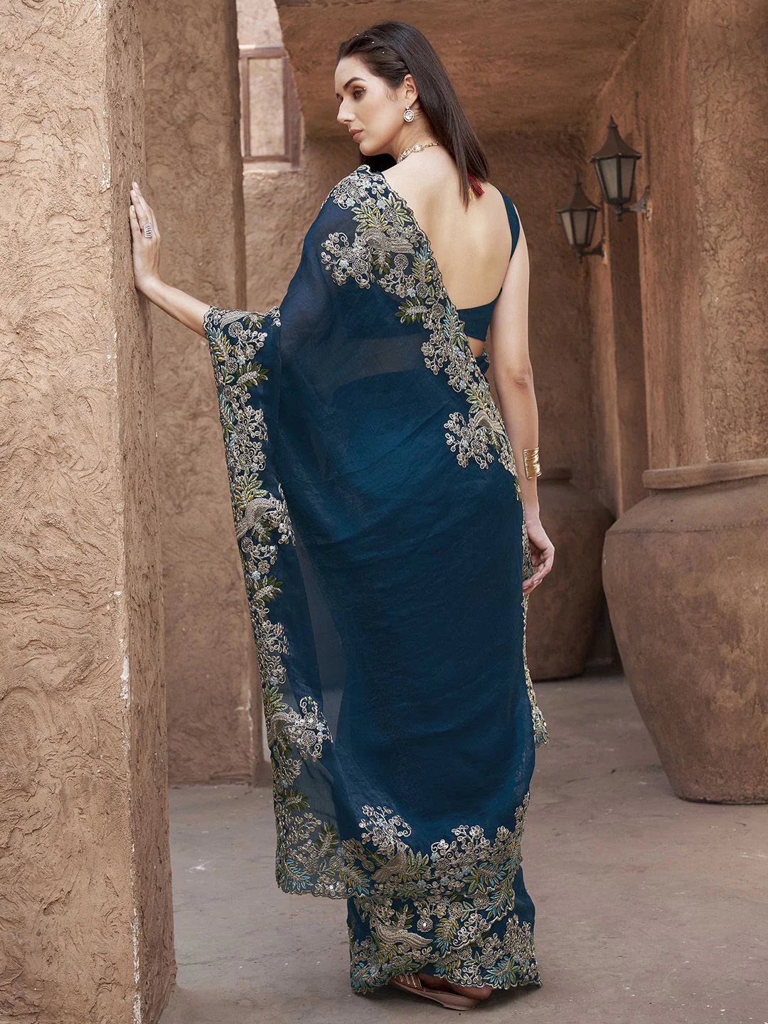Tikhi Imli Sequinned Poly Chiffon Saree - Image 3