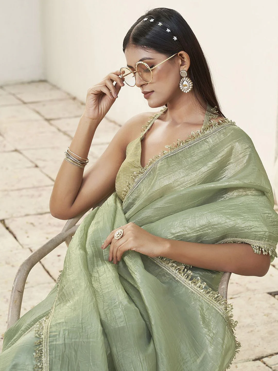 Tikhi Imli Solid Embroidered Saree - Image 4