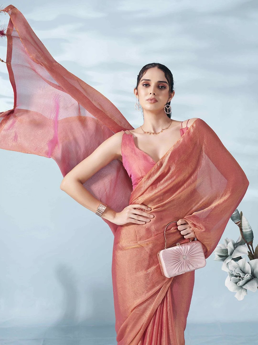 Tikhi Imli Two Tone Poly Chiffon Saree - Image 4