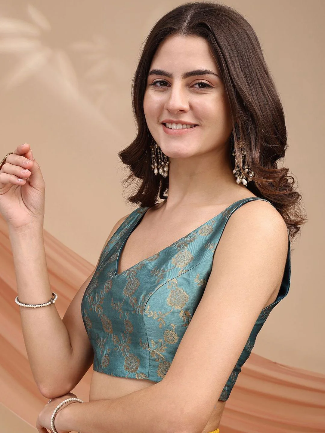 Tikhi Imli Woven Design Brocade Saree Blouse - Image 3