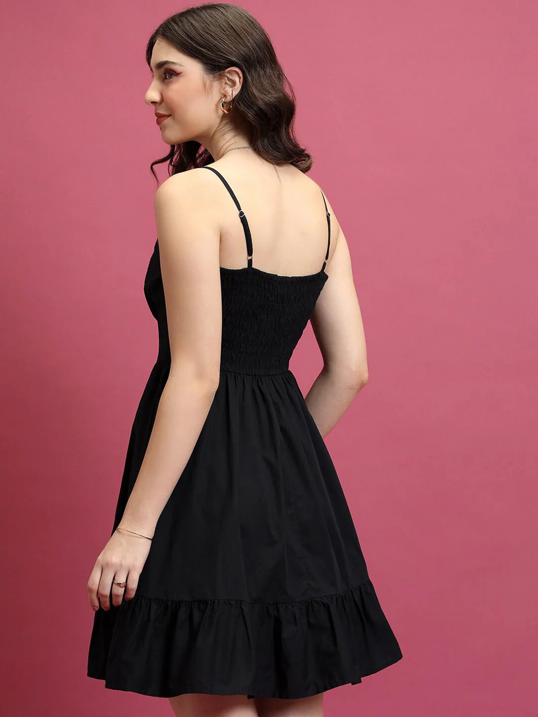 Tokyo Talkies Black Shoulder Straps Ruffles Cotton Fit & Flare Dress - Image 4