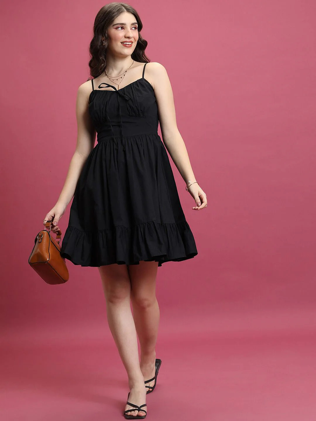 Tokyo Talkies Black Shoulder Straps Ruffles Cotton Fit & Flare Dress - Image 6