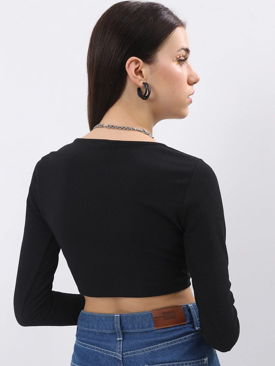 Tokyo Talkies Black Square Neck Ruched Blouson Crop Top - Image 5