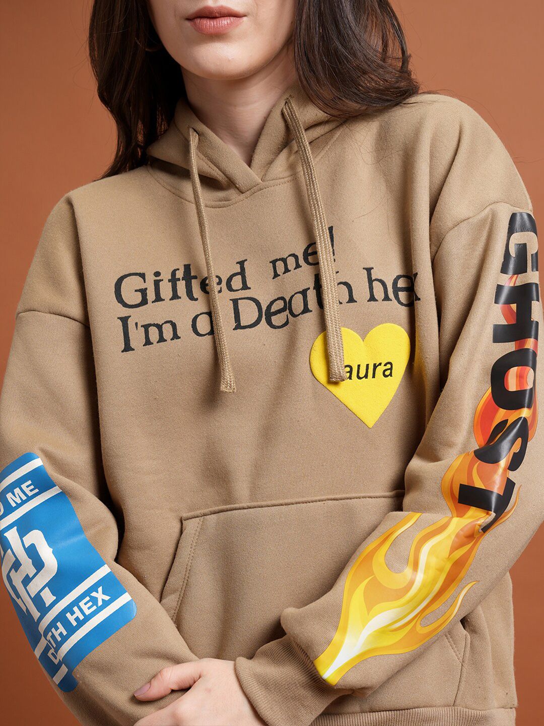 Tokyo Talkies Brown & Black Typography Printed Hooded Pullover Sweatshirt - Image 2