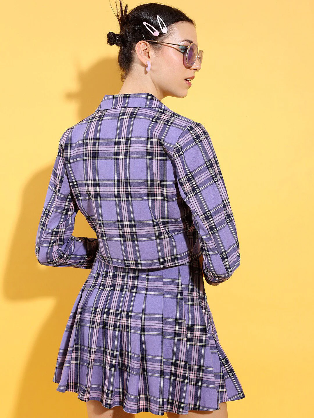 Tokyo Talkies Checked Blazer With Pleated Skirt - Image 4