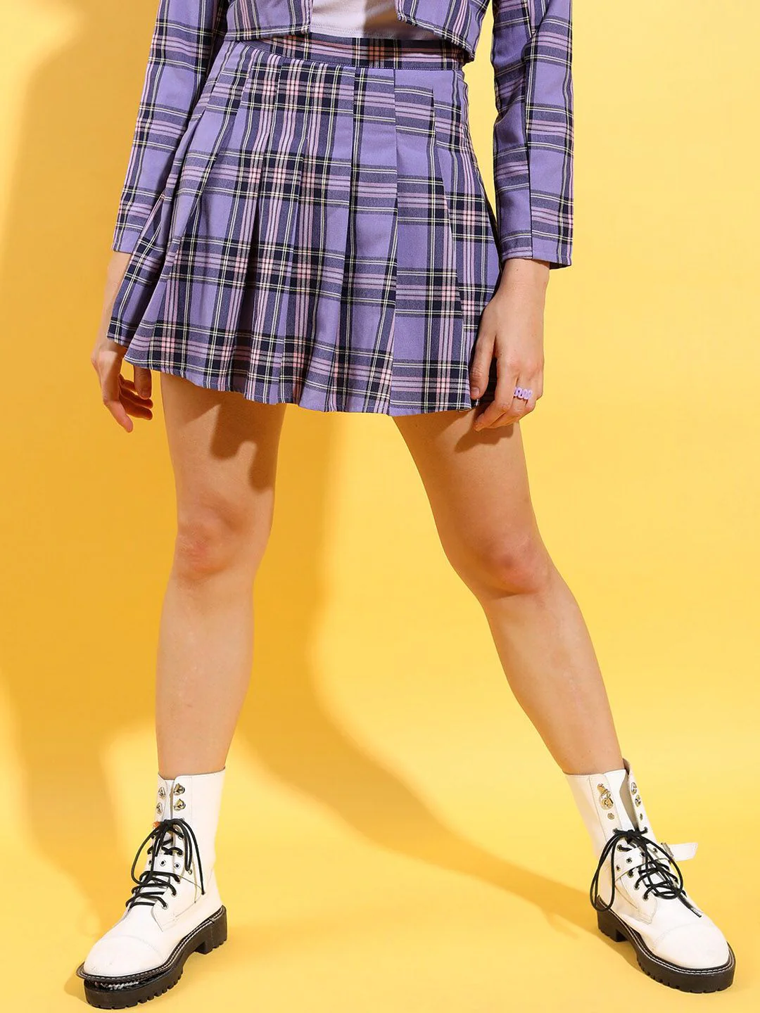 Tokyo Talkies Checked Blazer With Pleated Skirt - Image 7