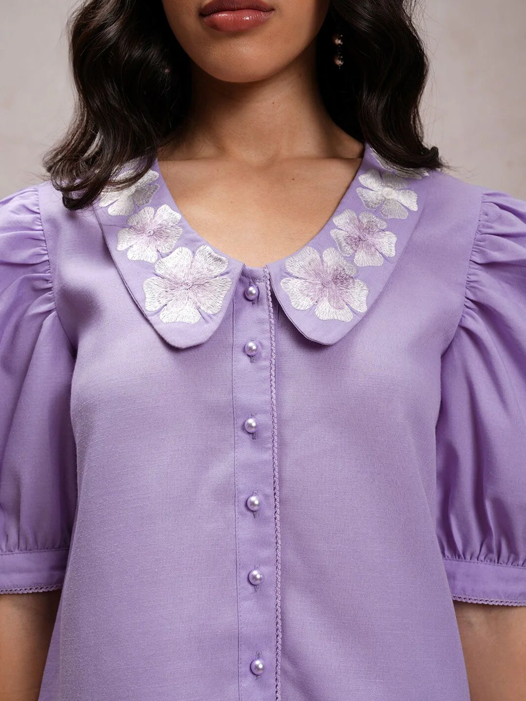 Tokyo Talkies Club Collar Puff Sleeves Casual Shirt - Image 2
