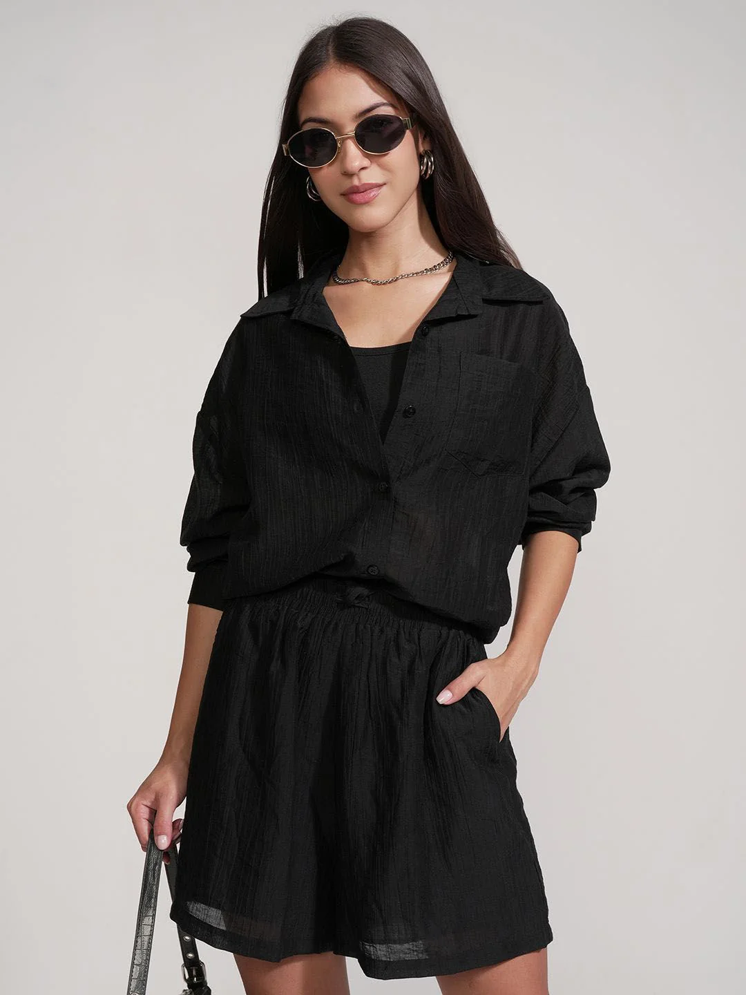 Tokyo Talkies Collar Neck Shirt With Shorts Co-Ords