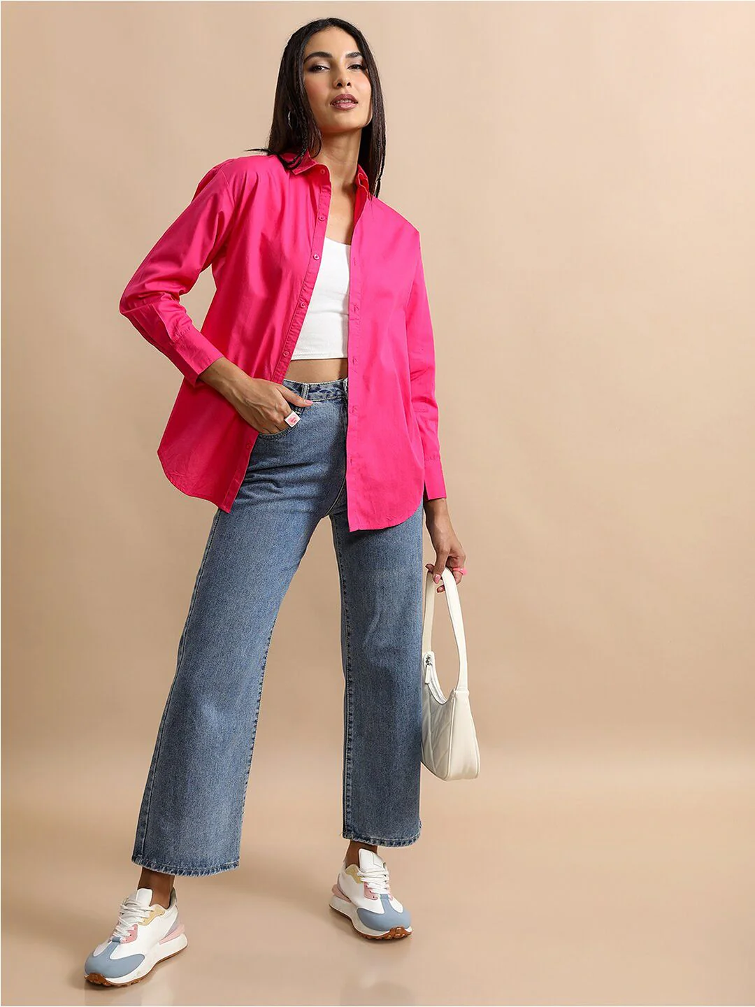 Tokyo Talkies Cutaway Collar Oversized Cotton Casual Shirt - Image 6