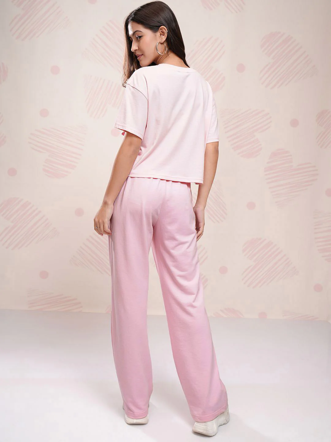 Tokyo Talkies Disney Women Stitch Printed Pure Cotton Boxy Fit T Shirt With Pant Co Ords - Image 5