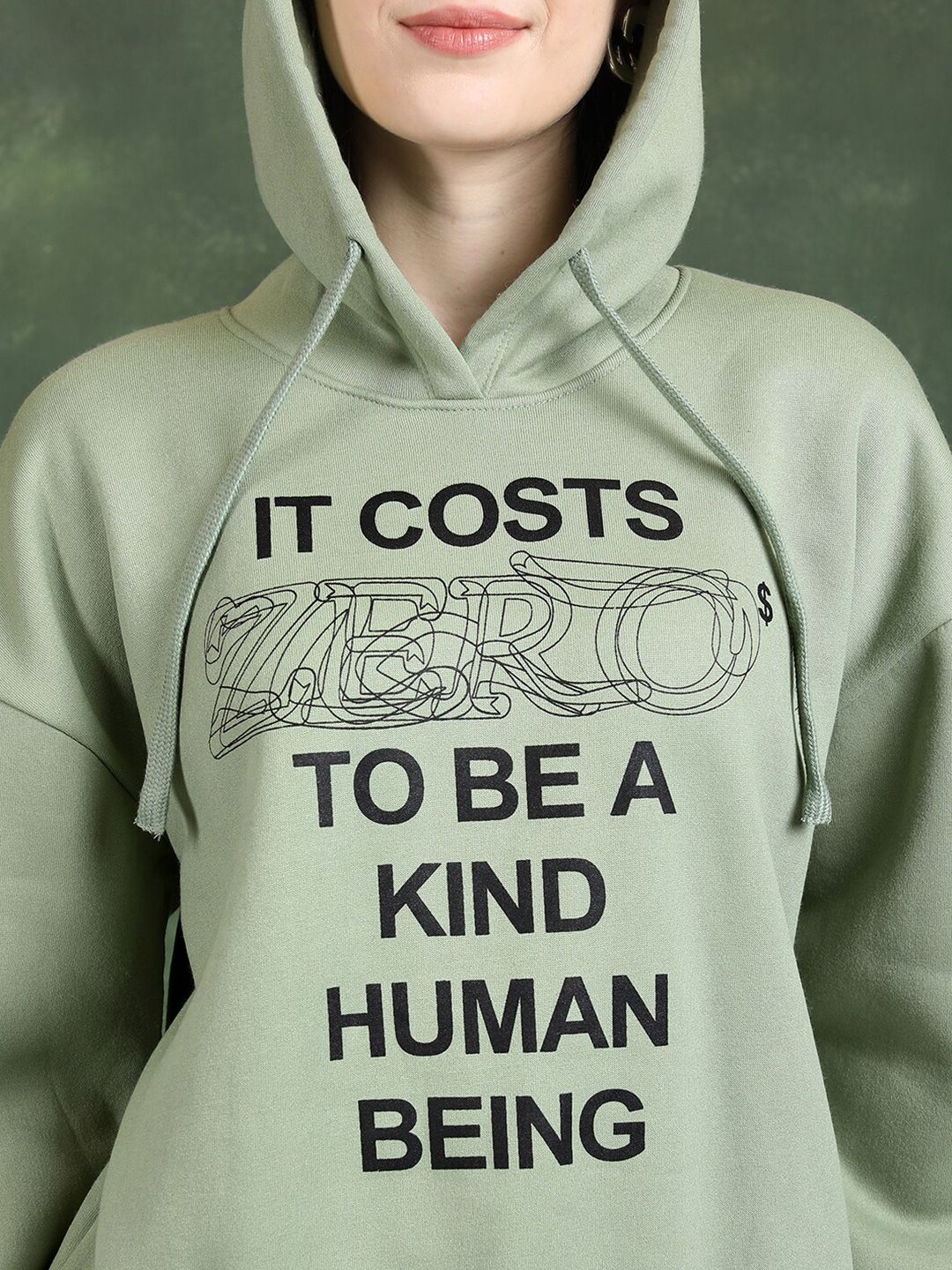 Tokyo Talkies Green Typography Printed Hooded Sweatshirt - Image 2