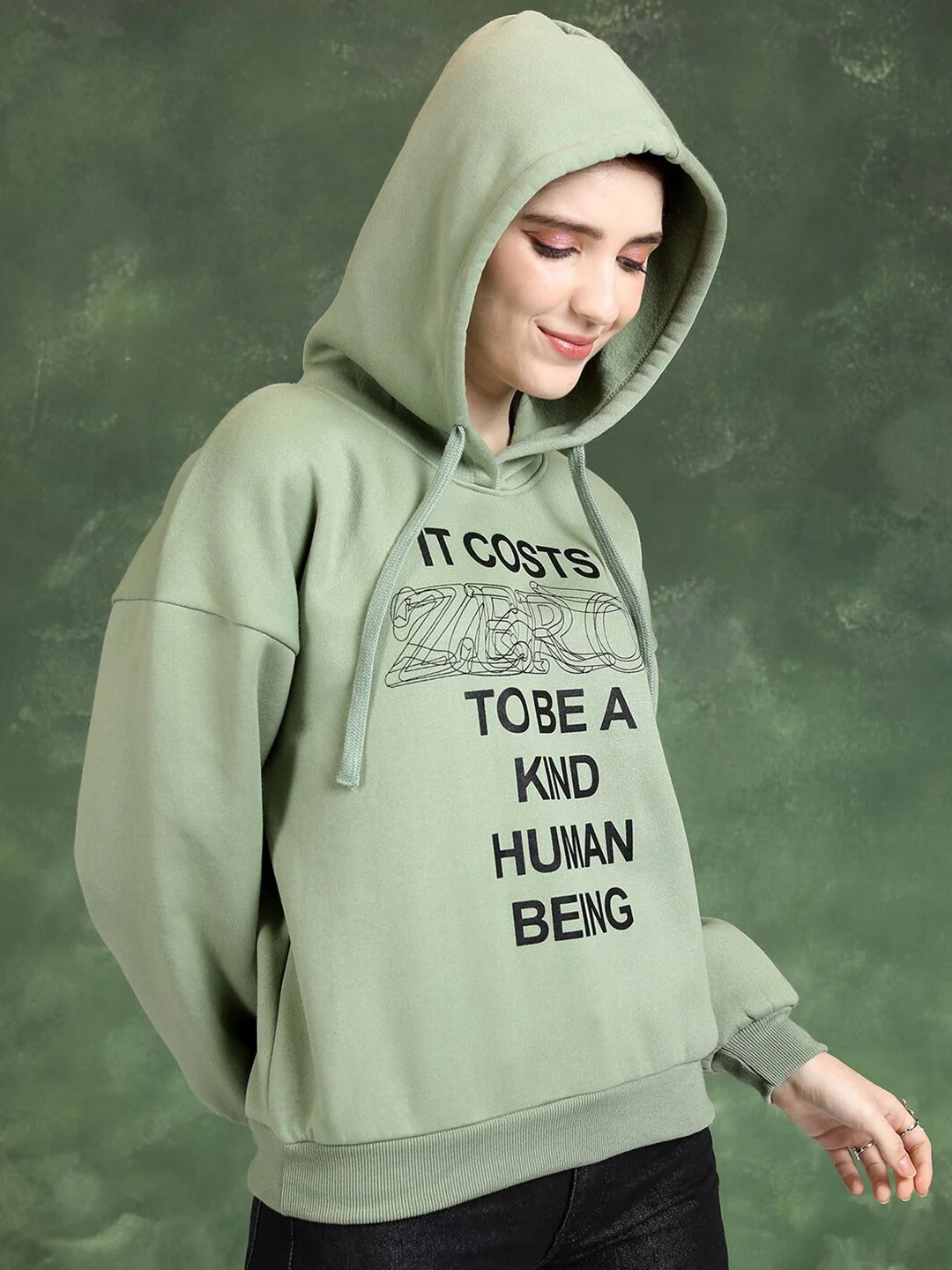Tokyo Talkies Green Typography Printed Hooded Sweatshirt - Image 3