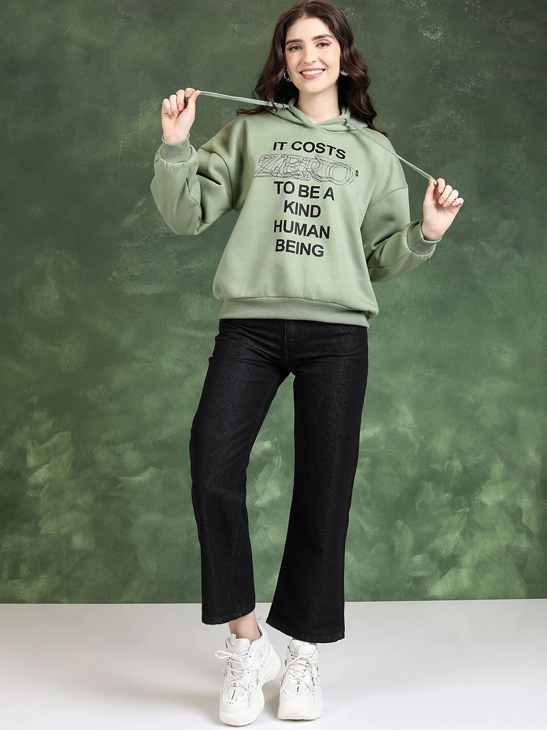 Tokyo Talkies Green Typography Printed Hooded Sweatshirt - Image 6