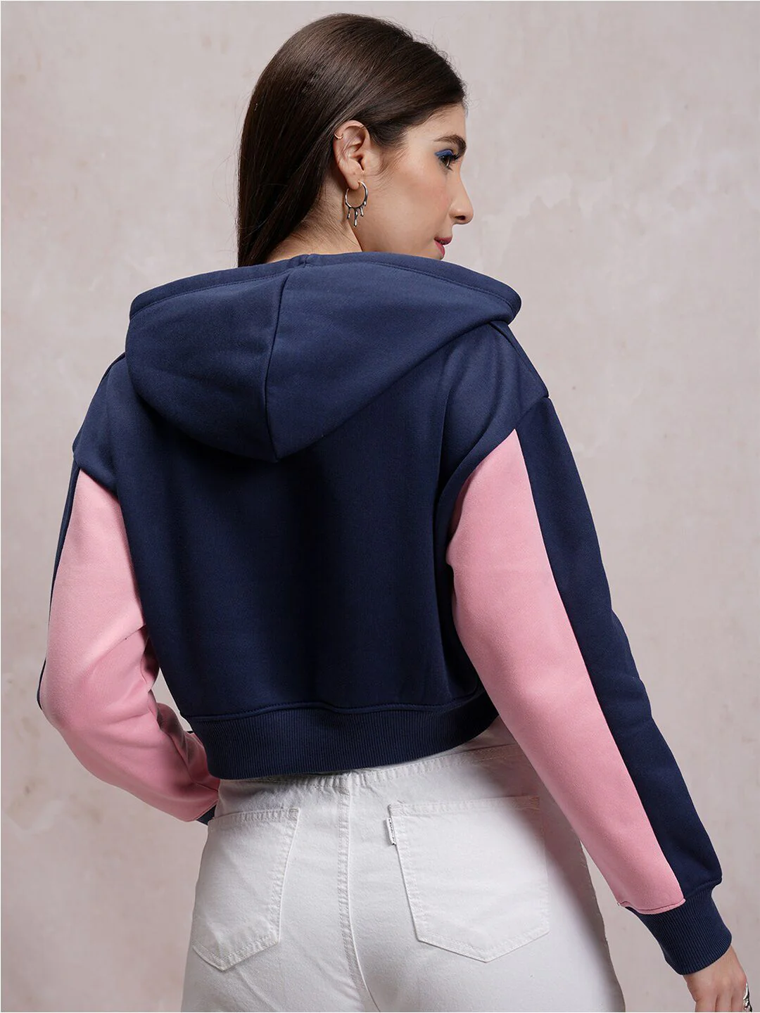 Tokyo Talkies Navy Blue Typography Printed Hooded Pullover - Image 4
