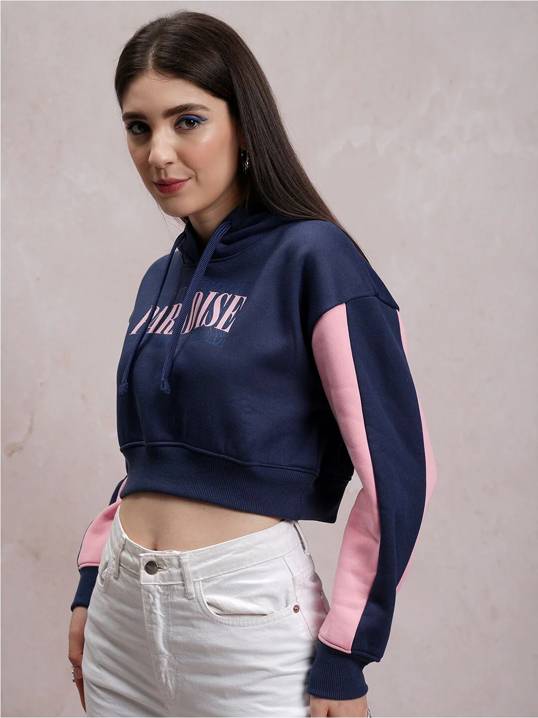 Tokyo Talkies Navy Blue Typography Printed Hooded Pullover - Image 5