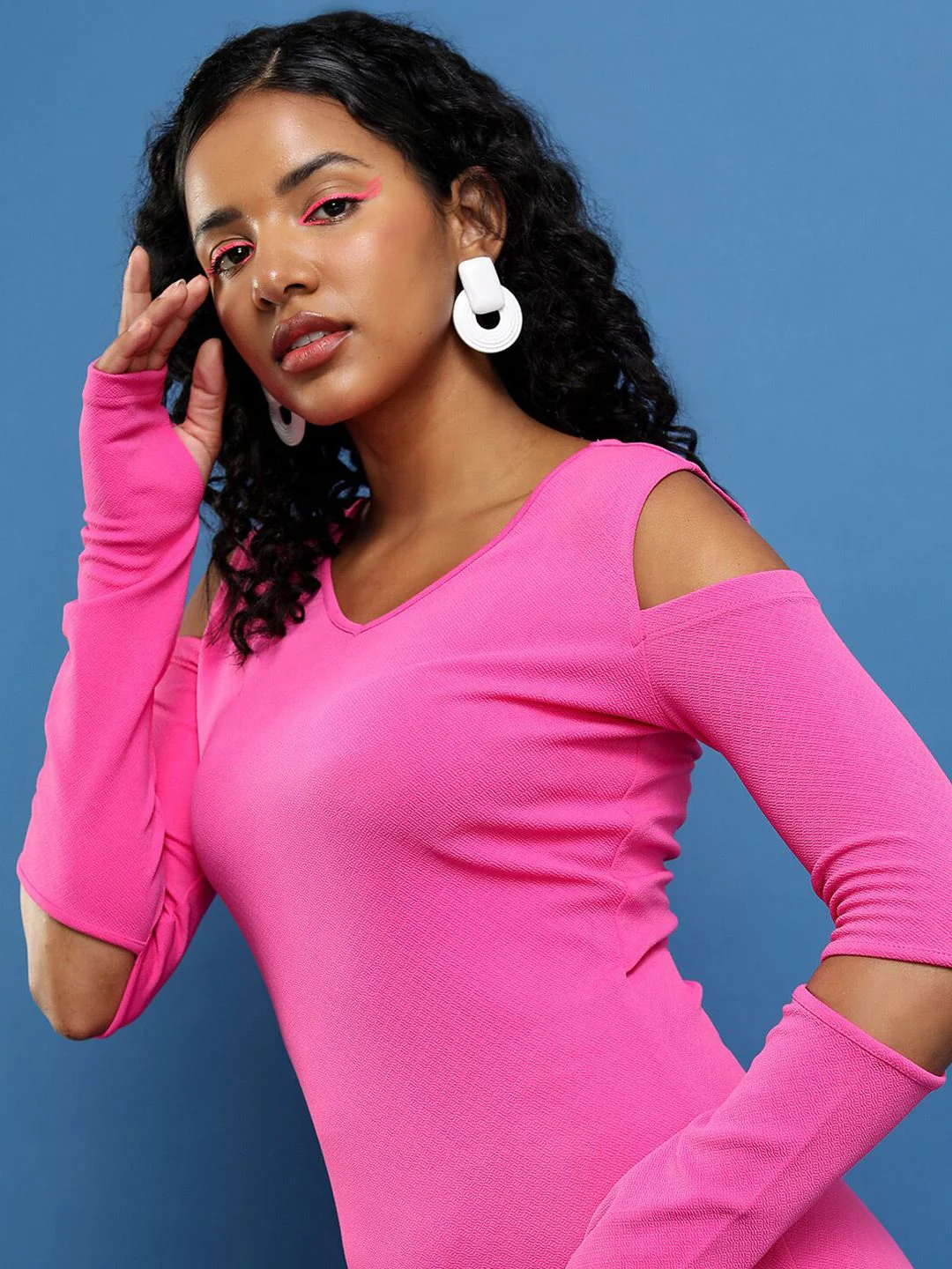 Tokyo Talkies Pink Cold-Shoulder Bodycon Dress - Image 6