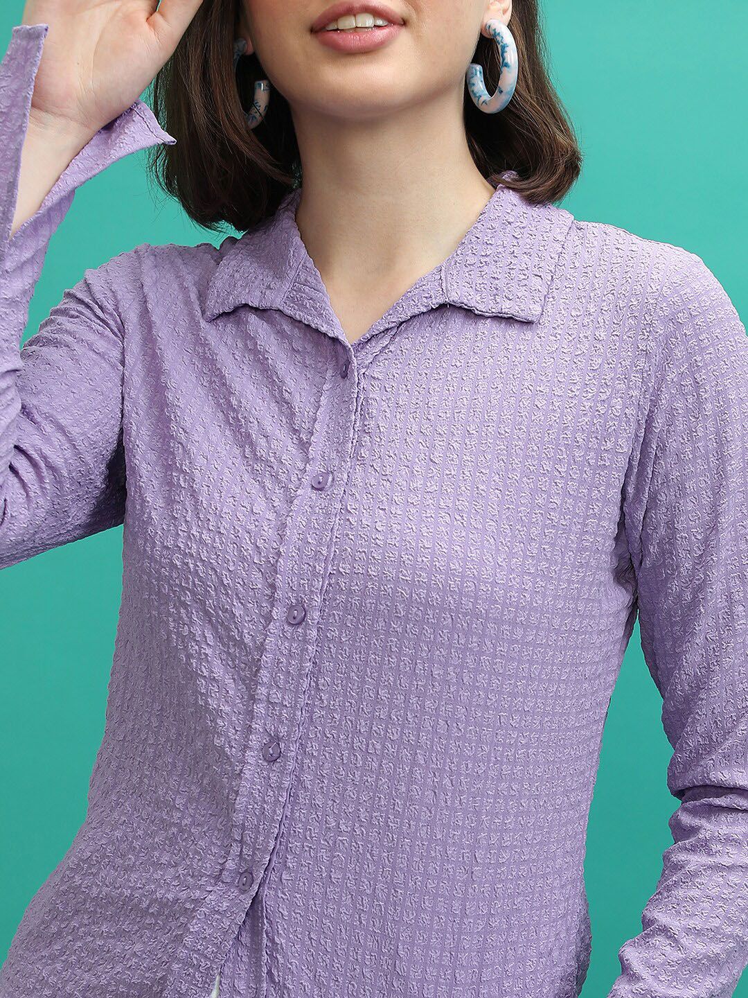 Tokyo Talkies Purple Self Design Casual Shirt - Image 2