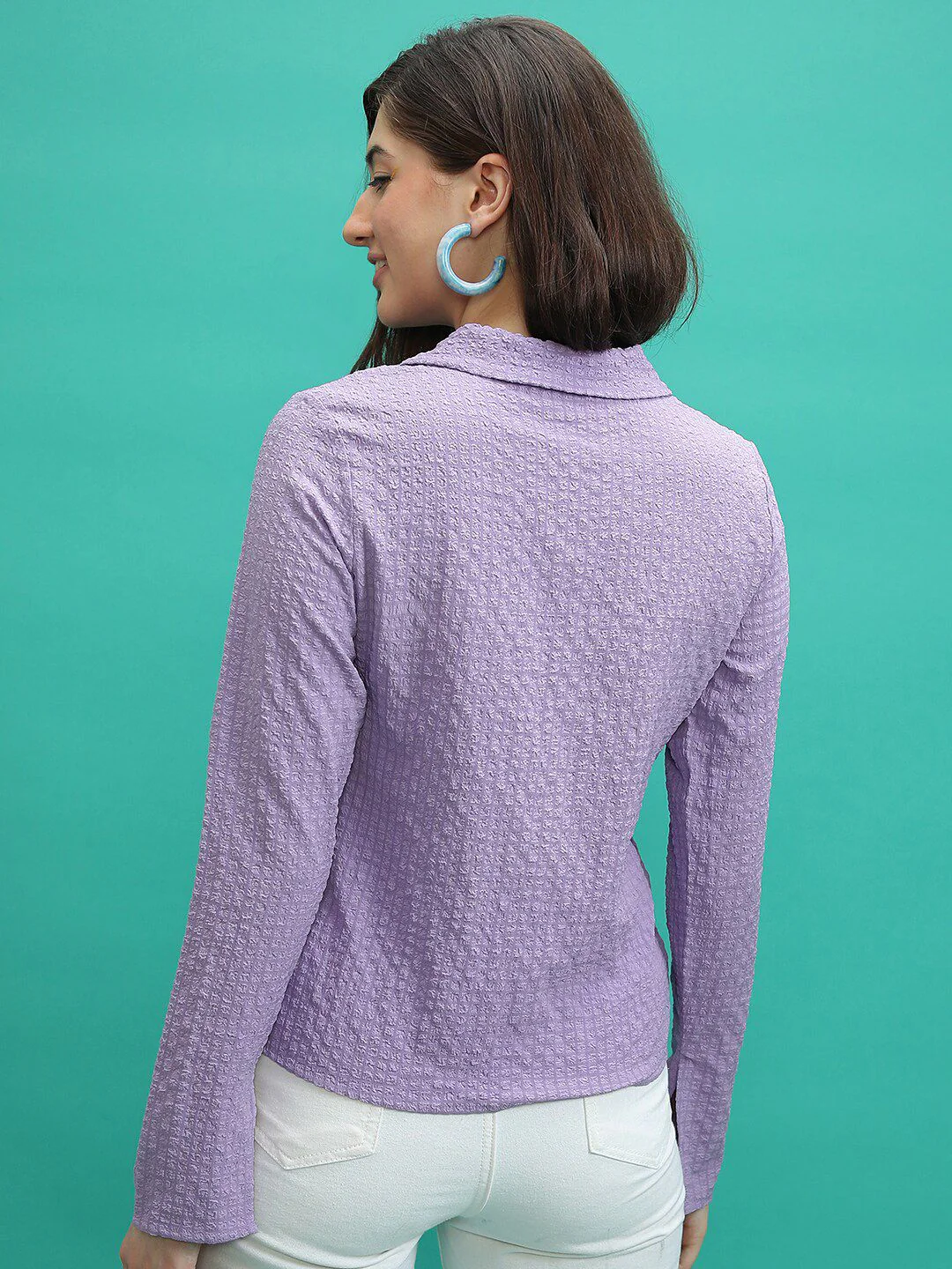 Tokyo Talkies Purple Self Design Casual Shirt - Image 4