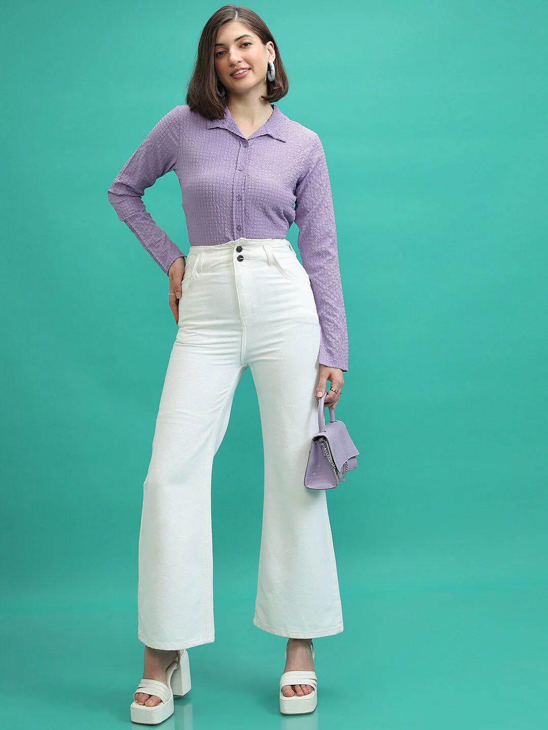 Tokyo Talkies Purple Self Design Casual Shirt - Image 6