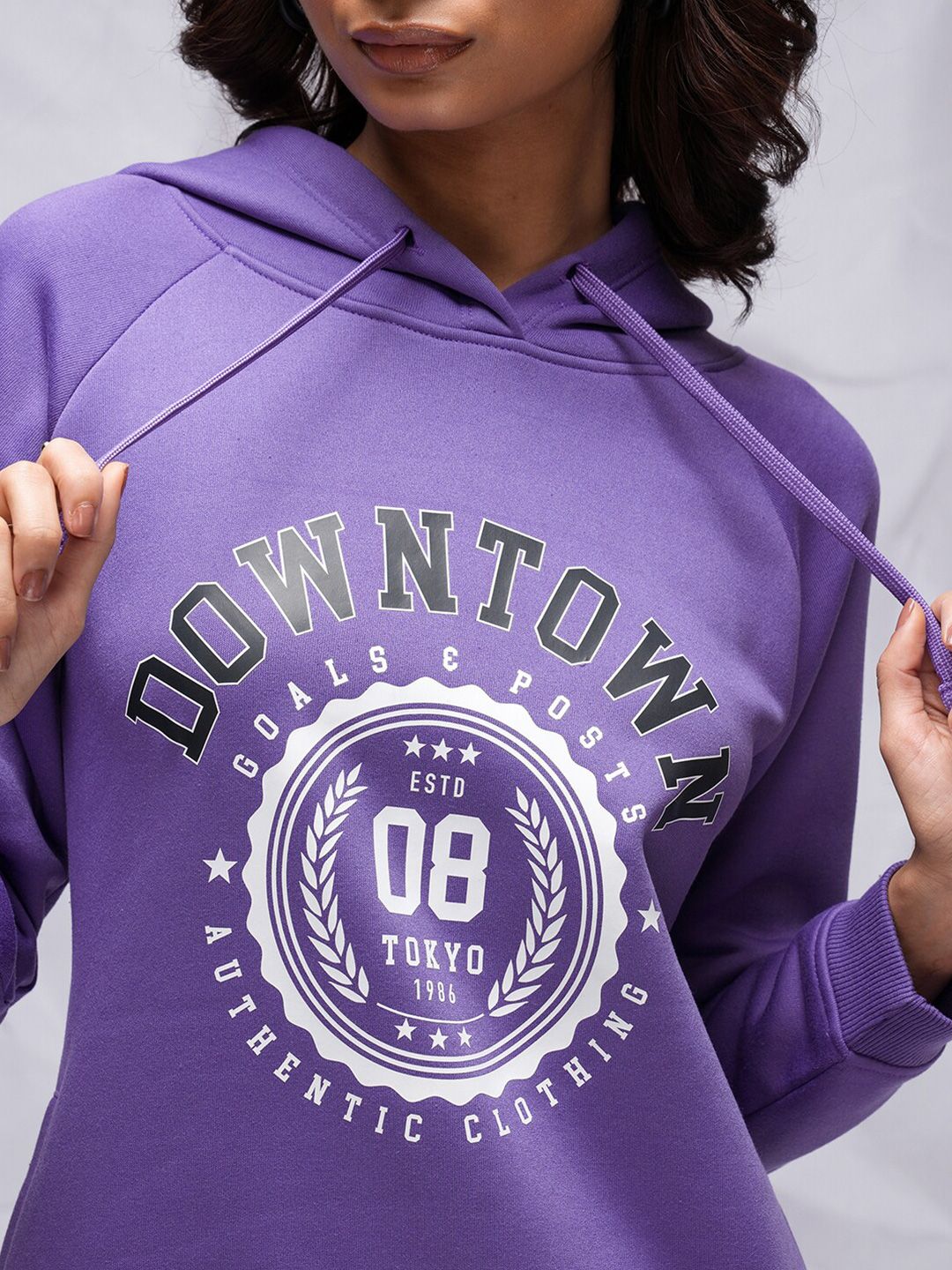Tokyo Talkies Purple Typography Printed Hooded Relaxed Fit T-shirt Dress - Image 2
