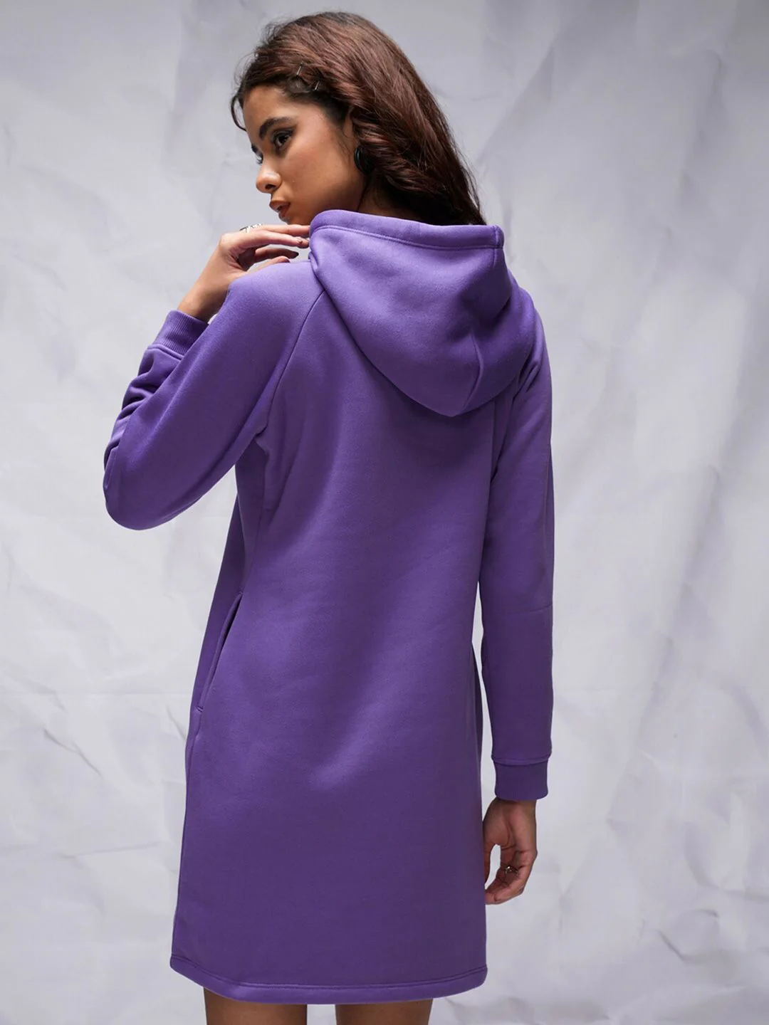 Tokyo Talkies Purple Typography Printed Hooded Relaxed Fit T-shirt Dress - Image 4