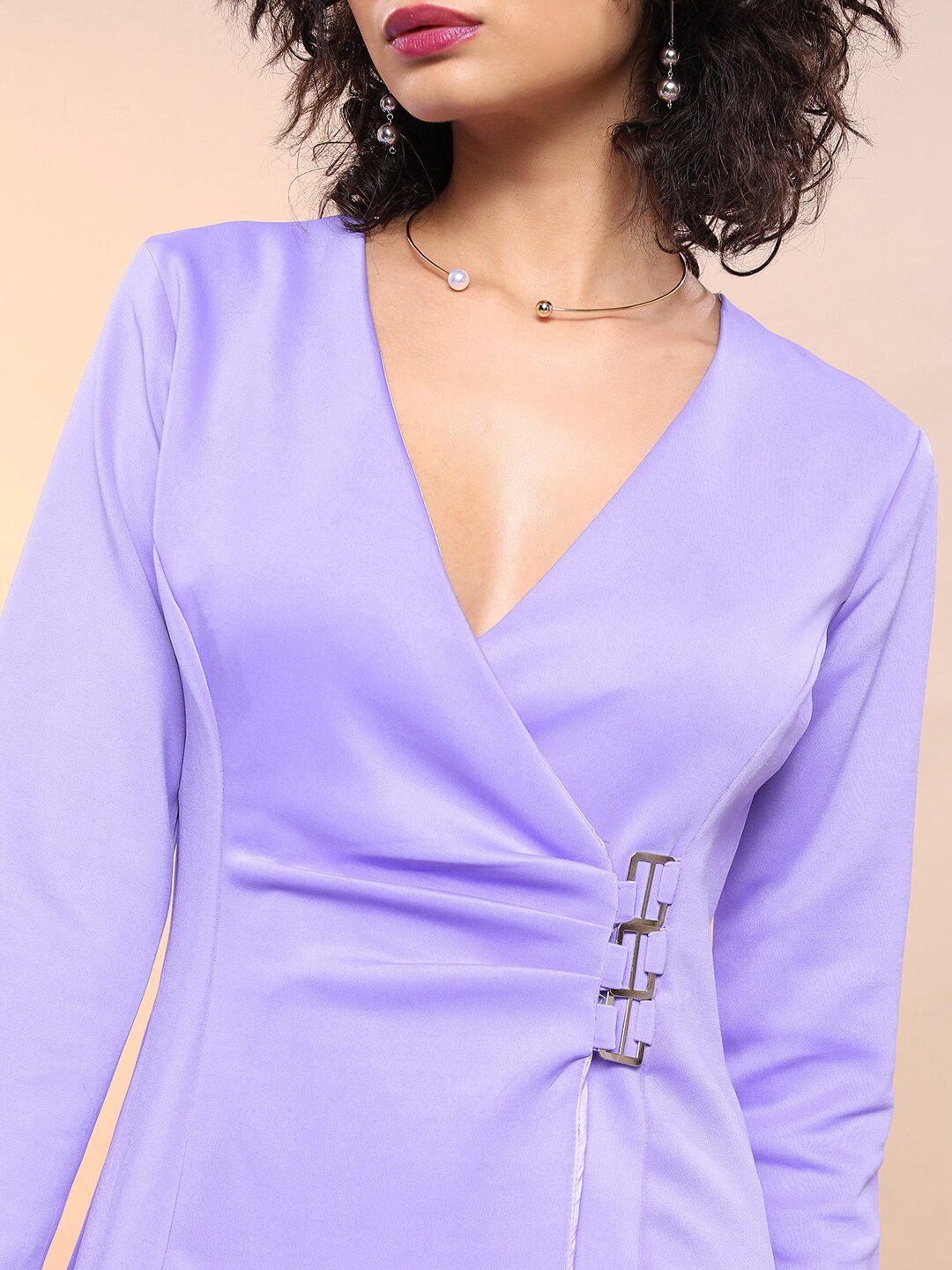 Tokyo Talkies Purple V-Neck Wrap Dress - Image 2